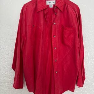 100% Silk Red Button-Up Shirt